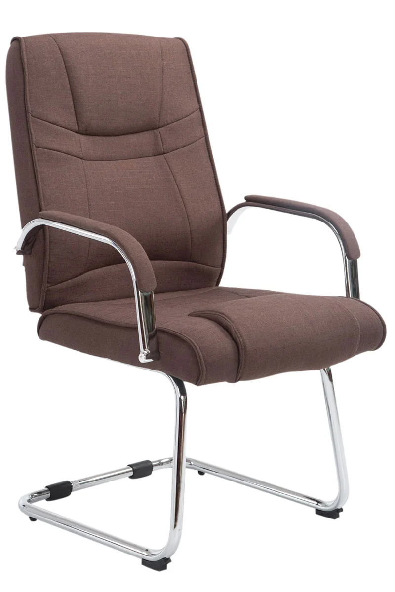 Fauteuil de bureau sans roulettes accoudoirs chaise visiteur charge maximale 180 kg en tissu marron cadre en métal BUR10721