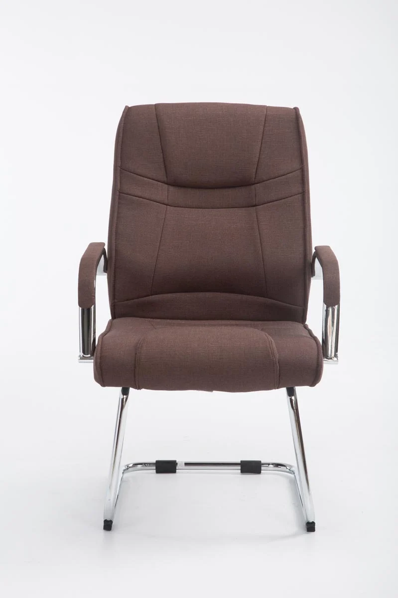 Fauteuil de bureau sans roulettes accoudoirs chaise visiteur charge maximale 180 kg en tissu marron cadre en métal BUR10721