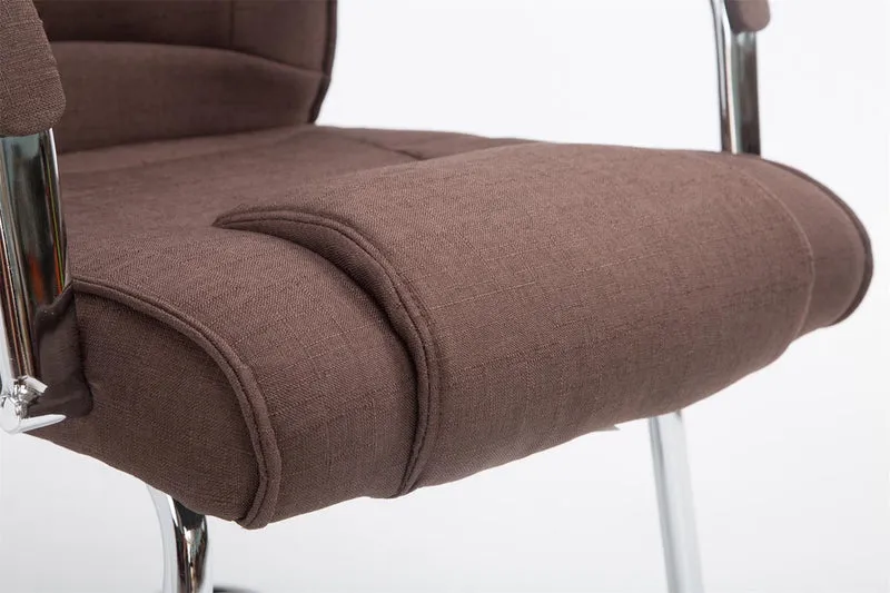 Fauteuil de bureau sans roulettes accoudoirs chaise visiteur charge maximale 180 kg en tissu marron cadre en métal BUR10721