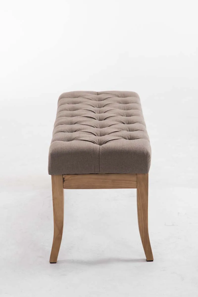 Banc design Chesterfield 100 cm avec coutures décoratives tissu taupe piétement en bois clair 10_0003693