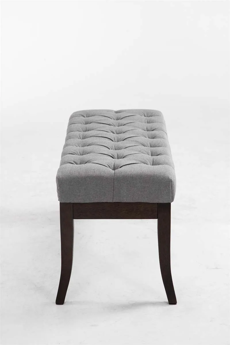 Banc design Chesterfield 100 cm avec coutures décoratives tissu gris piétement en bois foncé 10_0003684