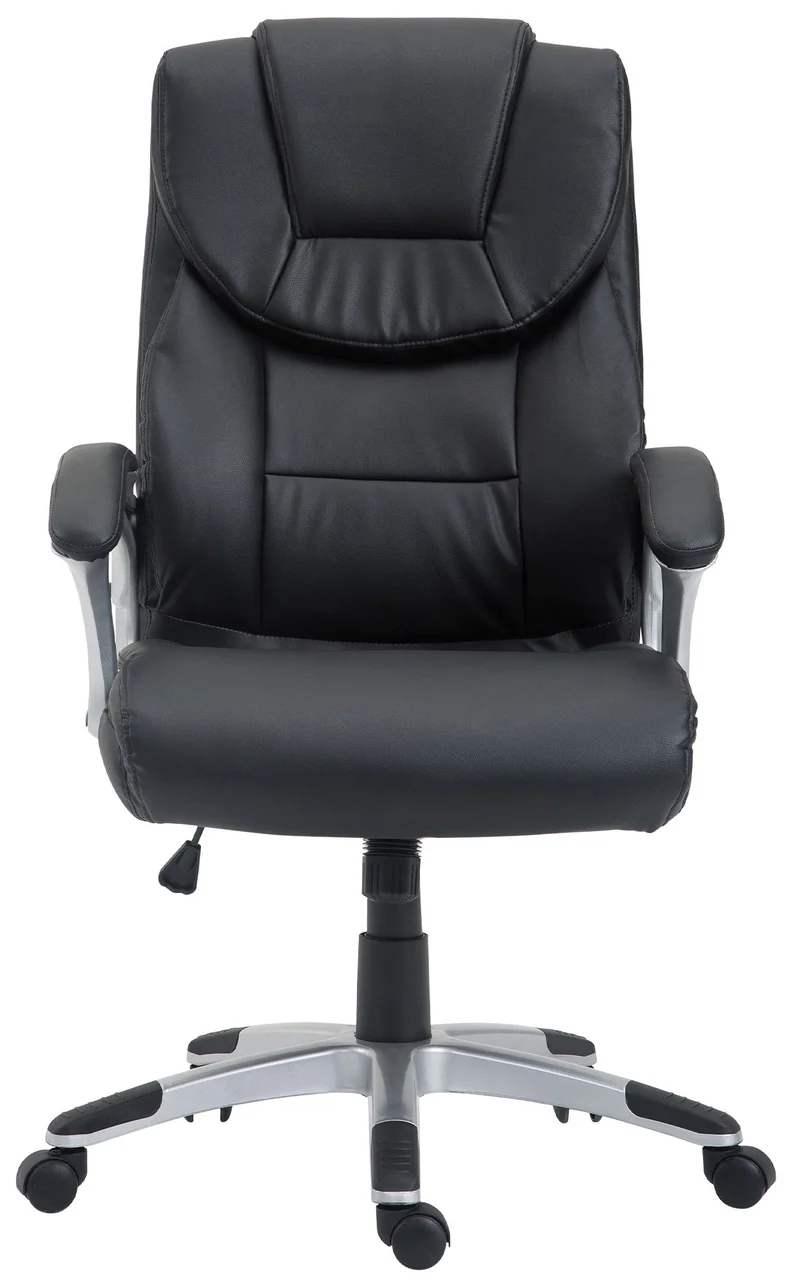 Fauteuil de bureau dossier inclinable hauteur réglable en PVC noir cadre métal 10_0007078