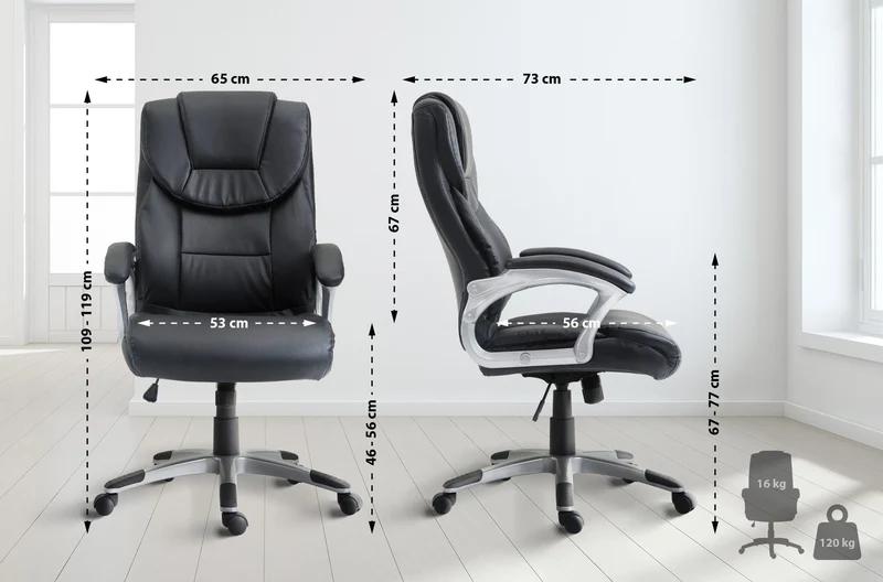 Fauteuil de bureau dossier inclinable hauteur réglable en PVC noir cadre métal 10_0007078