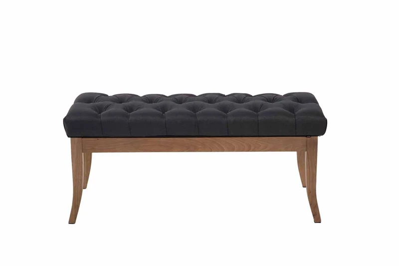Banc design Chesterfield 100 cm avec coutures décoratives tissu noir piétement en bois clair 10_0003697