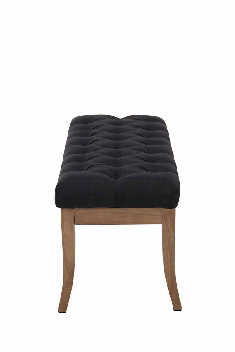Banc design Chesterfield 100 cm avec coutures décoratives tissu noir piétement en bois clair 10_0003697
