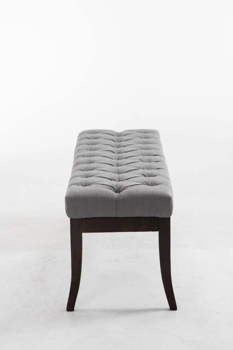 Banc design Chesterfield 120 cm avec coutures décoratives tissu crème piétement en bois foncé 10_0003686