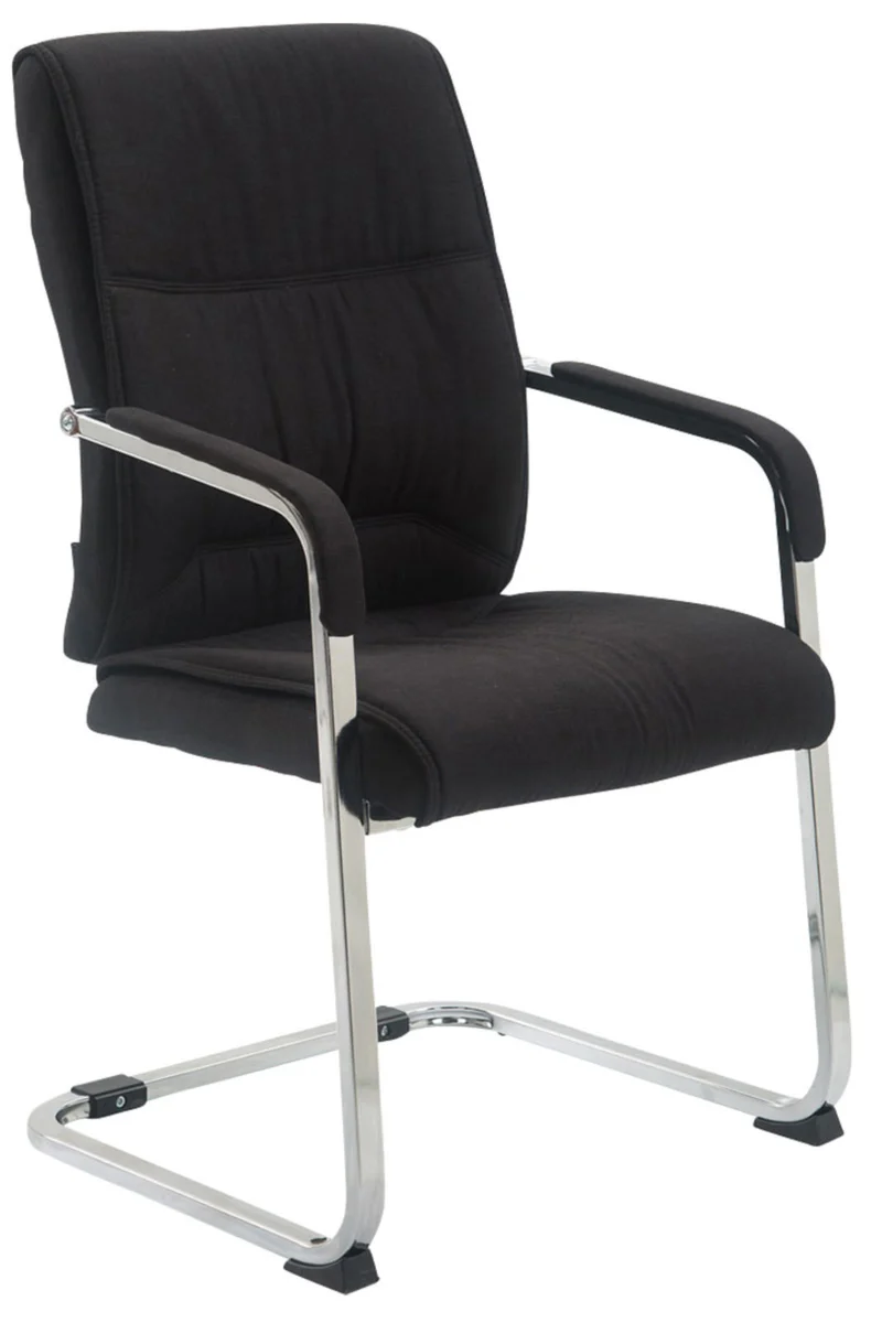 Lot de 2 fauteuils de bureau sans roulettes XXL jusqu'à 260 kg en tissu noir et métal chromé 10_0008463