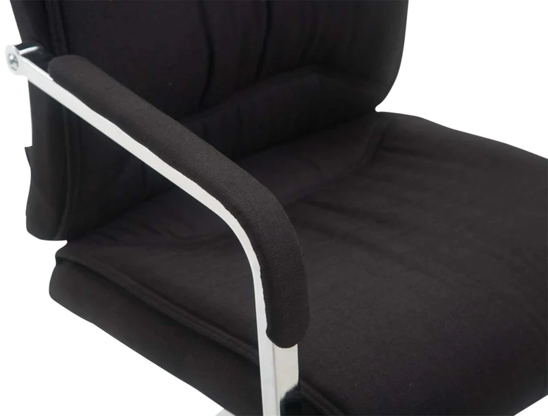 Lot de 2 fauteuils de bureau sans roulettes XXL jusqu'à 260 kg en tissu noir et métal chromé 10_0008463