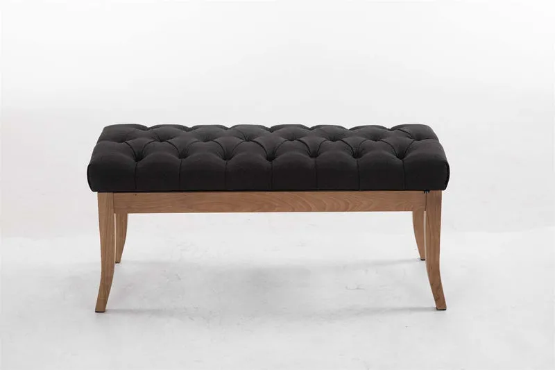 Banc design Chesterfield 100 cm avec coutures décoratives tissu gris foncé piétement en bois clair 10_0003691