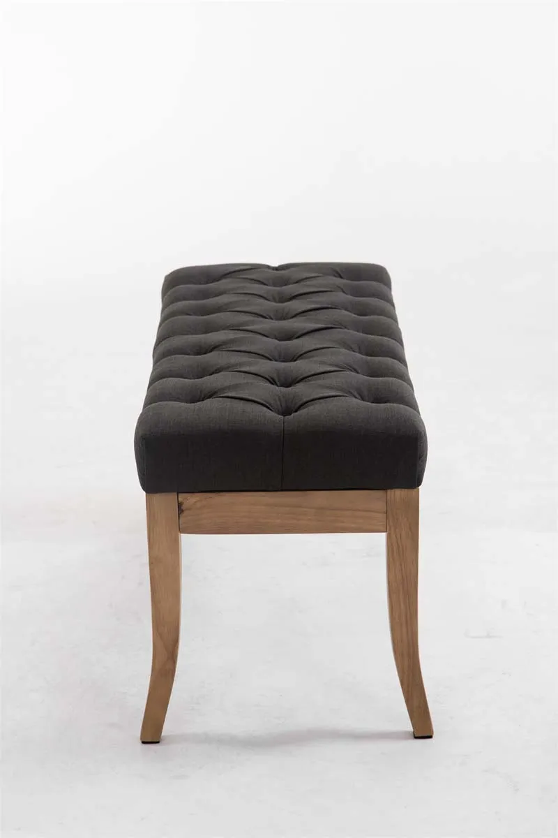 Banc design Chesterfield 100 cm avec coutures décoratives tissu gris foncé piétement en bois clair 10_0003691
