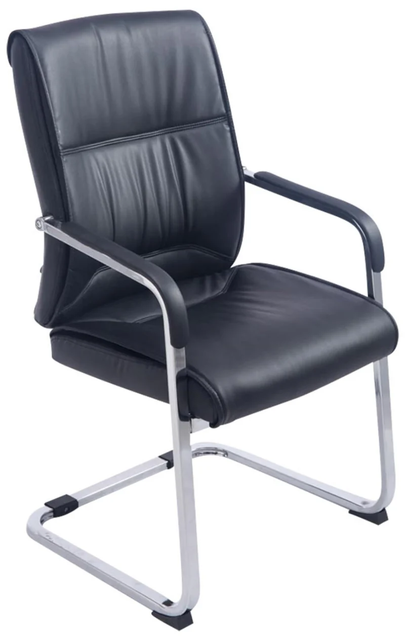 Lot de 2 fauteuils de bureau sans roulettes XXL jusqu'à 260 kg en PVC noir et métal chromé 10_0006974