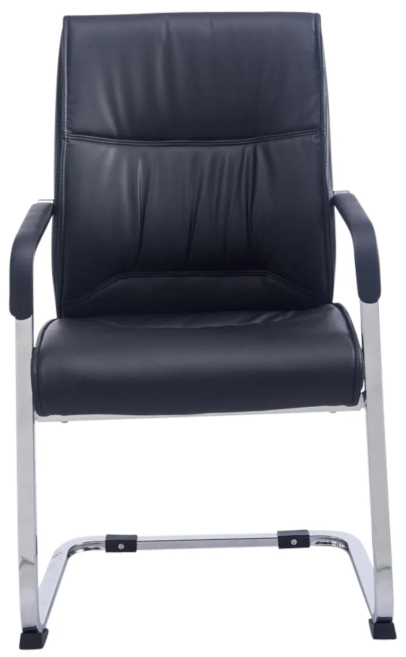 Lot de 2 fauteuils de bureau sans roulettes XXL jusqu'à 260 kg en PVC noir et métal chromé 10_0006974