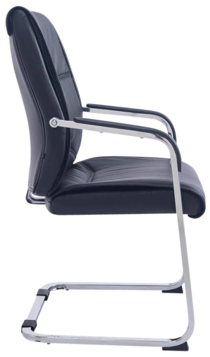 Lot de 2 fauteuils de bureau sans roulettes XXL jusqu'à 260 kg en PVC noir et métal chromé 10_0006974