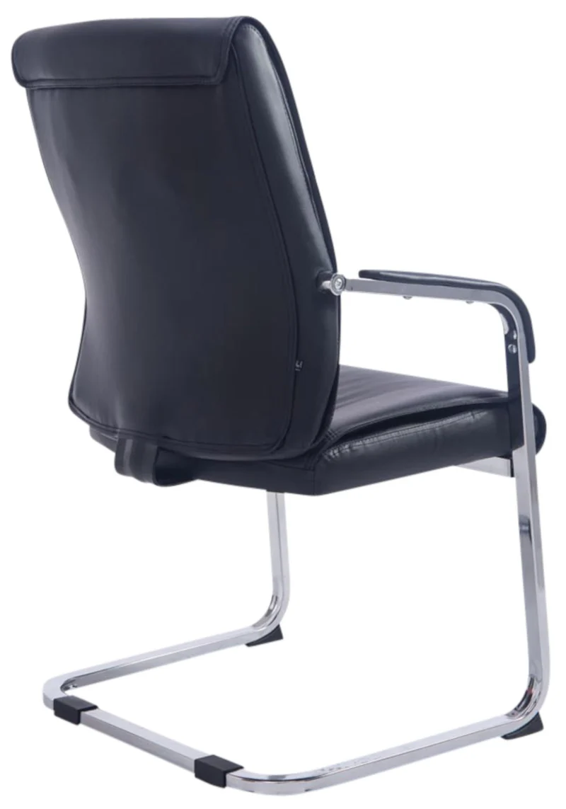 Lot de 2 fauteuils de bureau sans roulettes XXL jusqu'à 260 kg en PVC noir et métal chromé 10_0006974