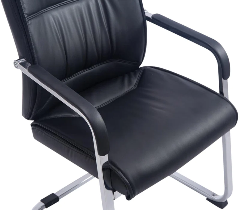 Lot de 2 fauteuils de bureau sans roulettes XXL jusqu'à 260 kg en PVC noir et métal chromé 10_0006974