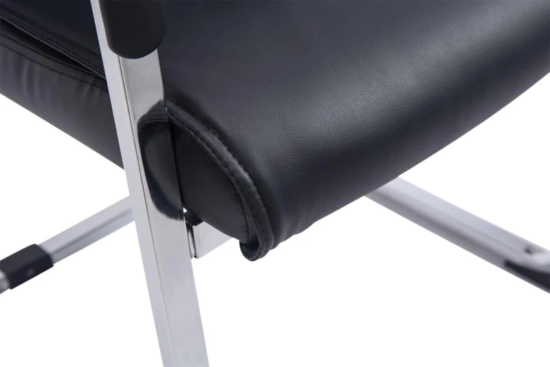 Lot de 2 fauteuils de bureau sans roulettes XXL jusqu'à 260 kg en PVC noir et métal chromé 10_0006974