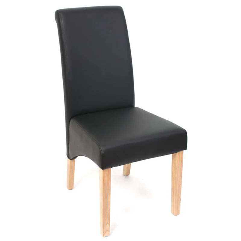 Lot de 6 chaises de salle à manger coins et bords arrondis PVC noir mat pieds en bois clairs 04_0000741