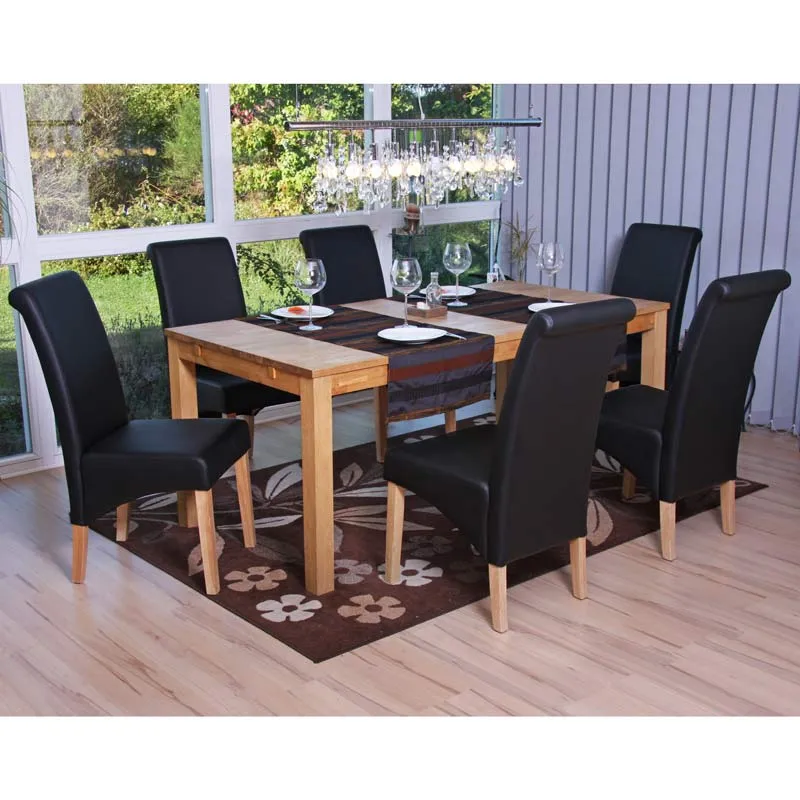 Lot de 6 chaises de salle à manger coins et bords arrondis PVC noir mat pieds en bois clairs 04_0000741
