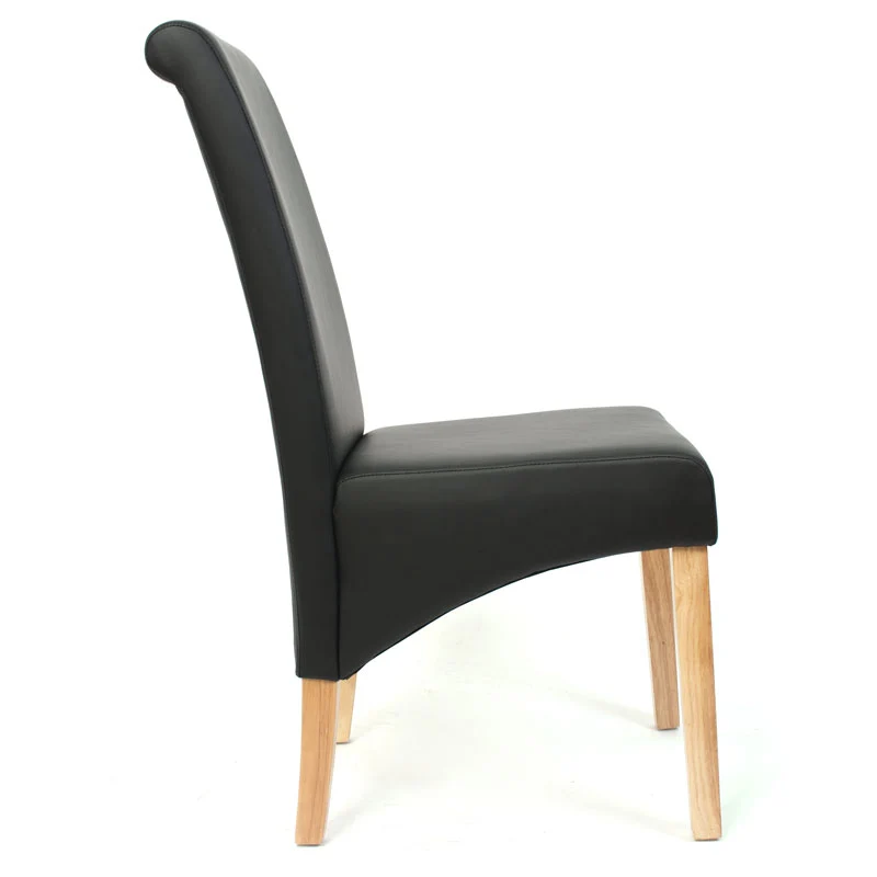 Lot de 6 chaises de salle à manger coins et bords arrondis PVC noir mat pieds en bois clairs 04_0000741