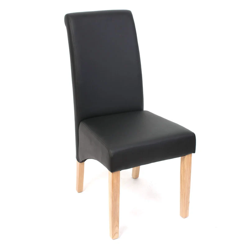 Lot de 6 chaises de salle à manger coins et bords arrondis PVC noir mat pieds en bois clairs 04_0000741