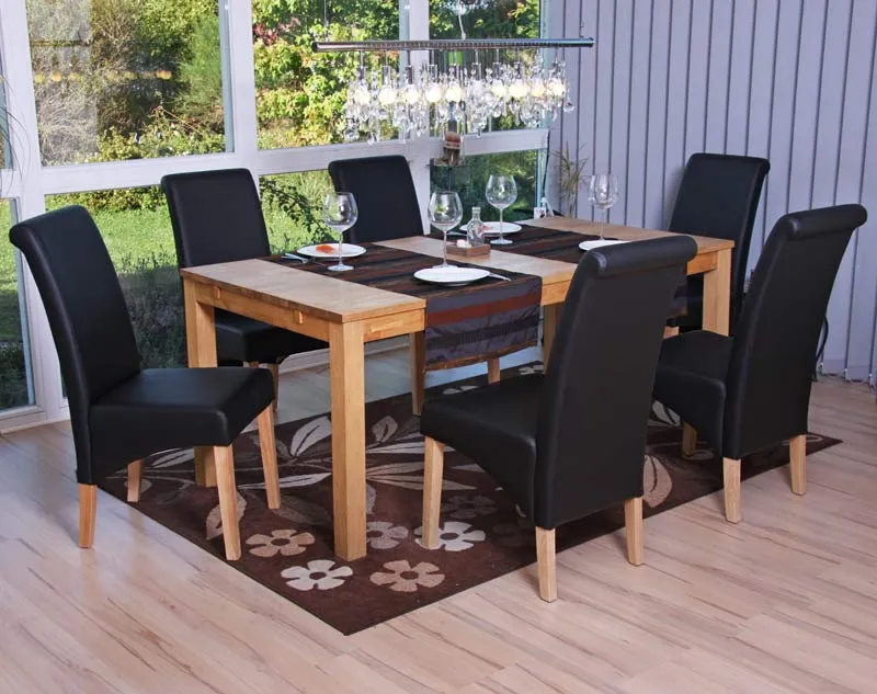 Lot de 6 chaises de salle à manger coins et bords arrondis PVC noir mat pieds en bois clairs 04_0000741