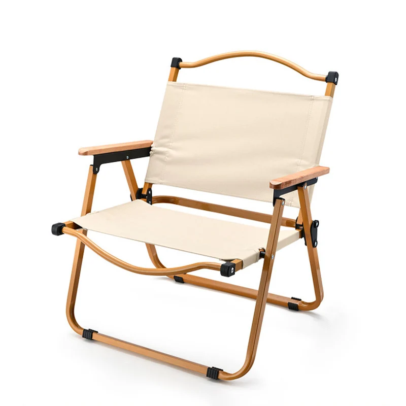 Modern Minimalist Square Fabric Carbon Steel Beech Wood Backrest Armrest Folding Chair For Outdoor
