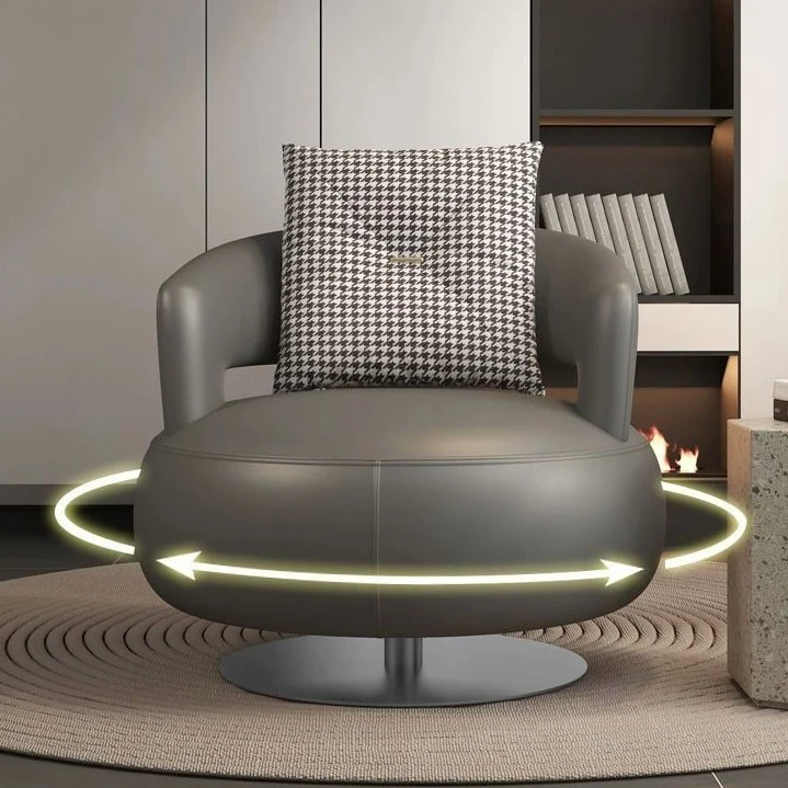 Contemporary Nordic Round Cat Scratch Leather Steel Plywood 360°Swivel Accent Chair Backrest Armrest For Living Room