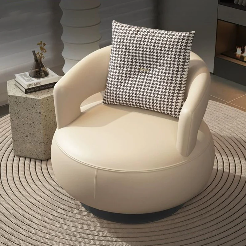 Contemporary Nordic Round Cat Scratch Leather Steel Plywood 360°Swivel Accent Chair Backrest Armrest For Living Room