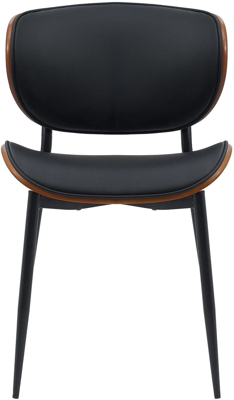 Lot de 2 chaises de salle à manger design en similicuir noir avec coque bois noyer structure métal robuste 10_0008685
