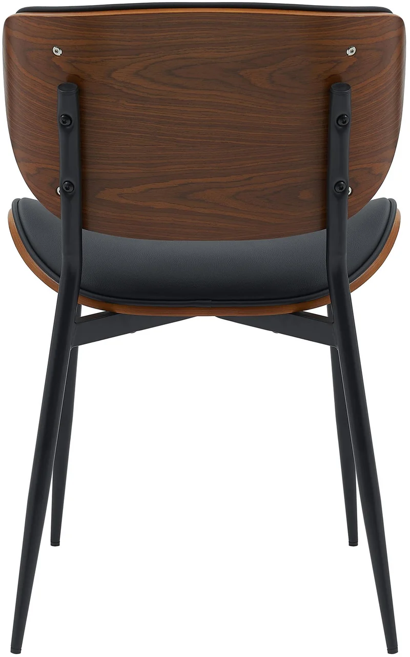Lot de 2 chaises de salle à manger design en similicuir noir avec coque bois noyer structure métal robuste 10_0008685