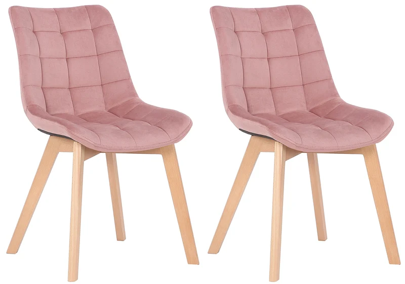 Lot de 2 chaises de salle à manger rembourrage généreux en velours rose piètement en bois 10_0007573