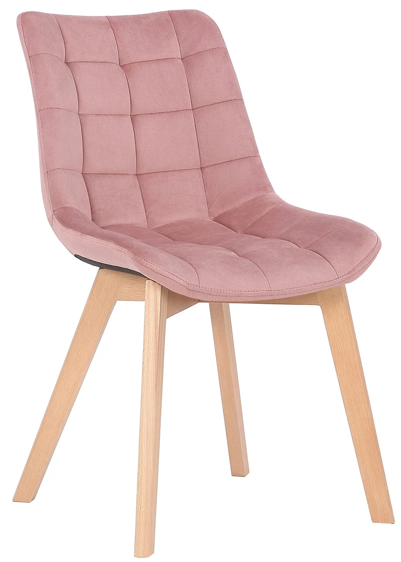 Lot de 2 chaises de salle à manger rembourrage généreux en velours rose piètement en bois 10_0007573