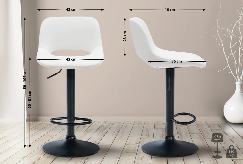 Tabourets de bar chaises haute x2 avec repose-pieds en PVC blanc piètement métallique noir 10_0004064