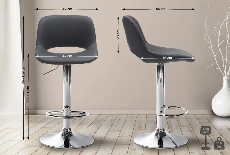 Tabourets de bar chaises haute x2 avec repose-pieds en PVC noir piètement métallique chromé 10_0004062