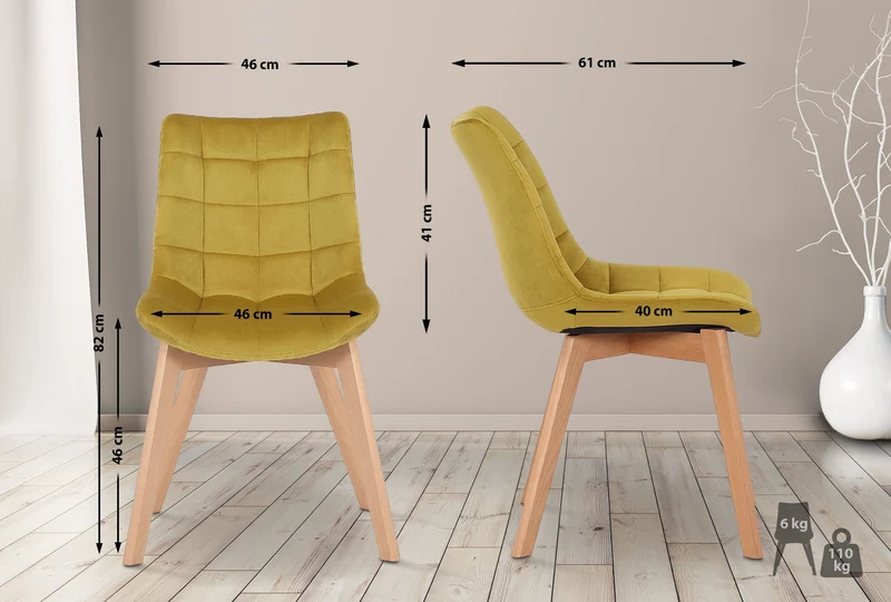Chaise de salle à manger x1 rembourrage généreux en velours jaune piètement en bois 10_0002082