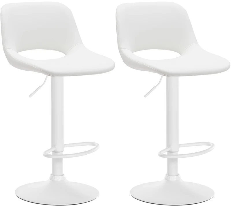 Tabourets de bar chaises haute x2 avec repose-pieds en PVC blanc piètement métallique blanc 10_0004068
