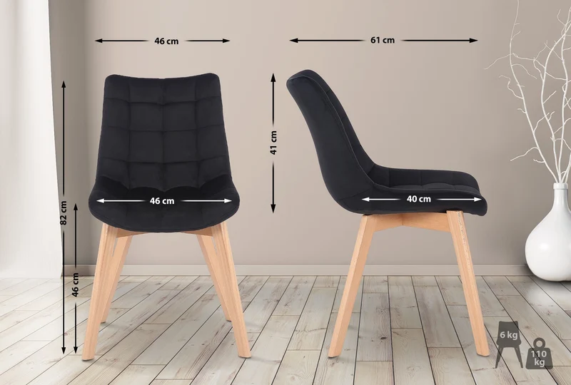 Chaise de salle à manger x1 rembourrage généreux en velours noir piètement en bois 10_0002087
