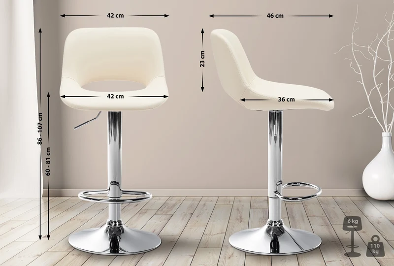 Tabourets de bar chaises haute x2 avec repose-pieds en PVC crème piètement métallique chromé 10_0004063