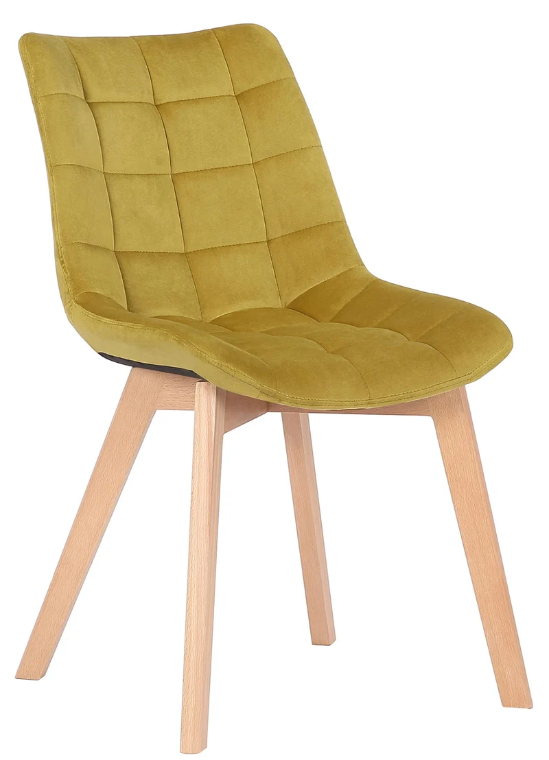 Lot de 2 chaises de salle à manger rembourrage généreux en velours jaune piètement en bois 10_0007769
