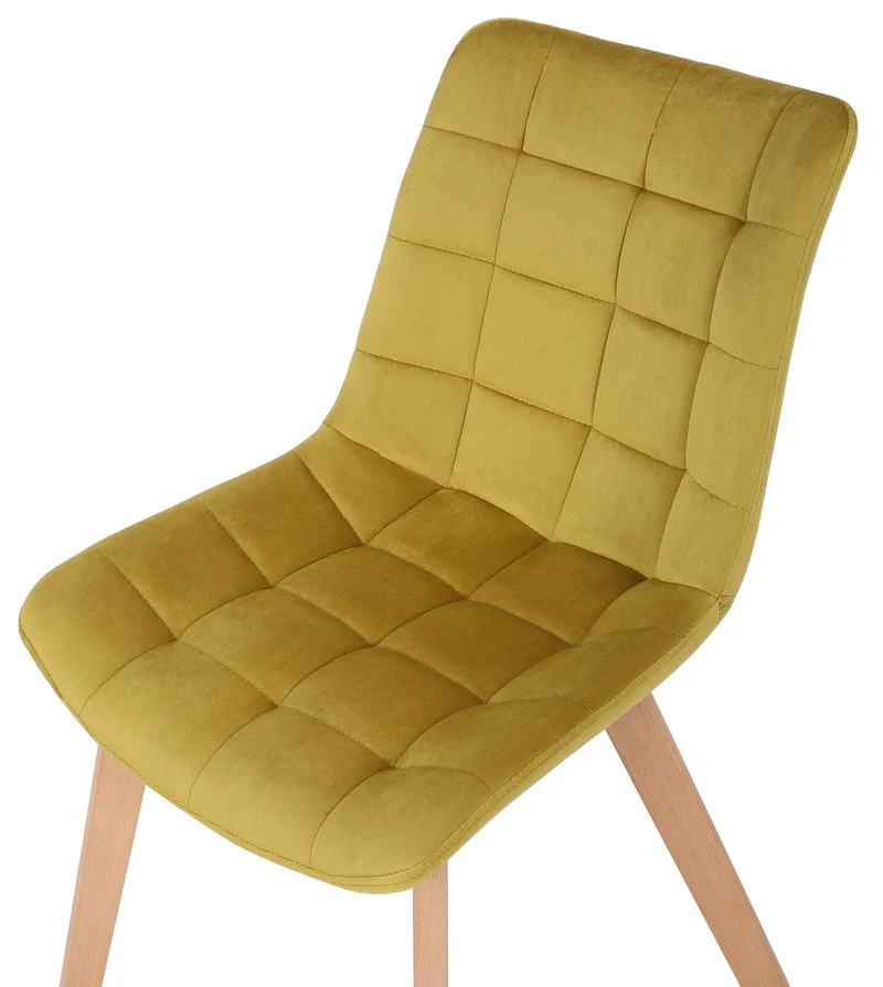 Lot de 2 chaises de salle à manger rembourrage généreux en velours jaune piètement en bois 10_0007769