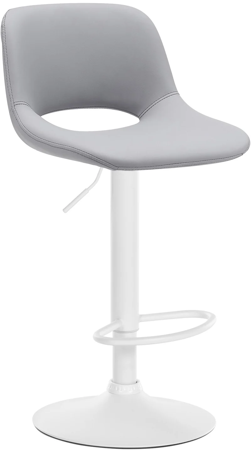 Tabouret de bar chaise haute x1 avec repose-pieds en PVC gris piètement métallique blanc 10_0004587