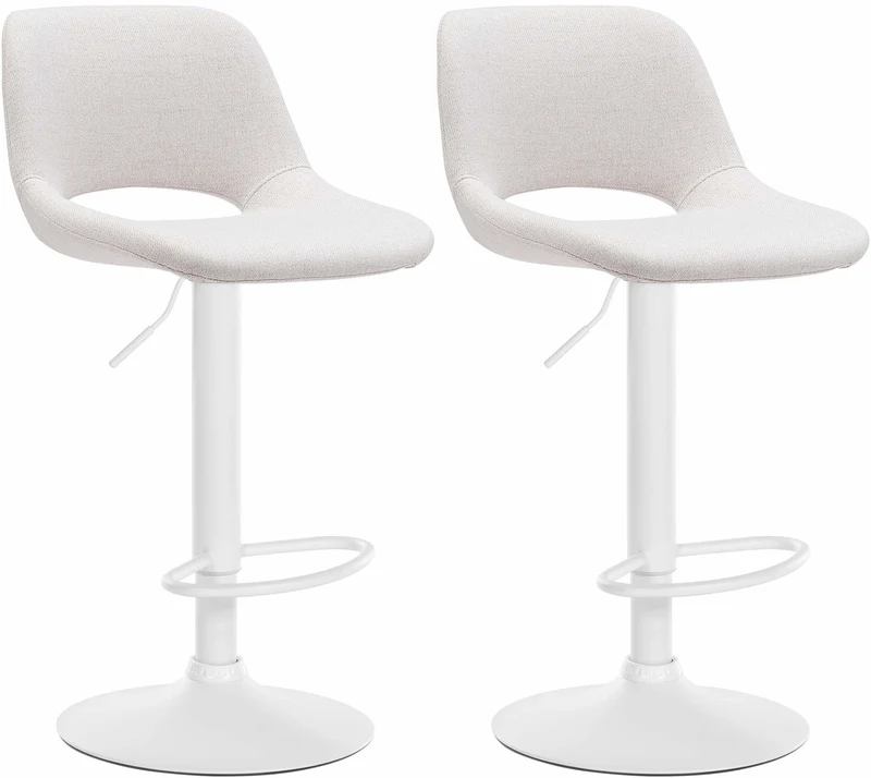 Tabourets de bar chaises haute x2 avec repose-pieds en tissu crème piètement métallique blanc 10_0004099