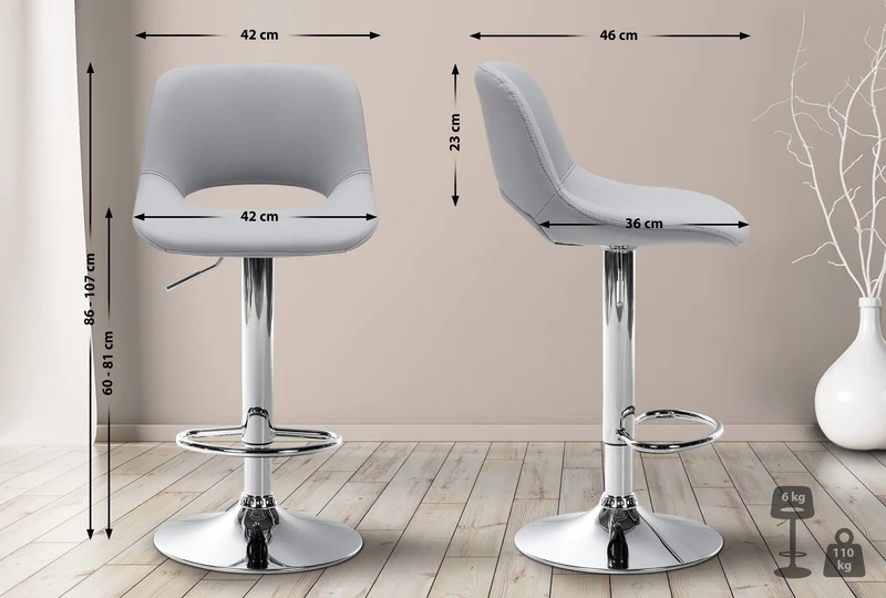 Tabourets de bar chaises haute x2 avec repose-pieds en PVC gris piètement métallique chromé 10_0004061