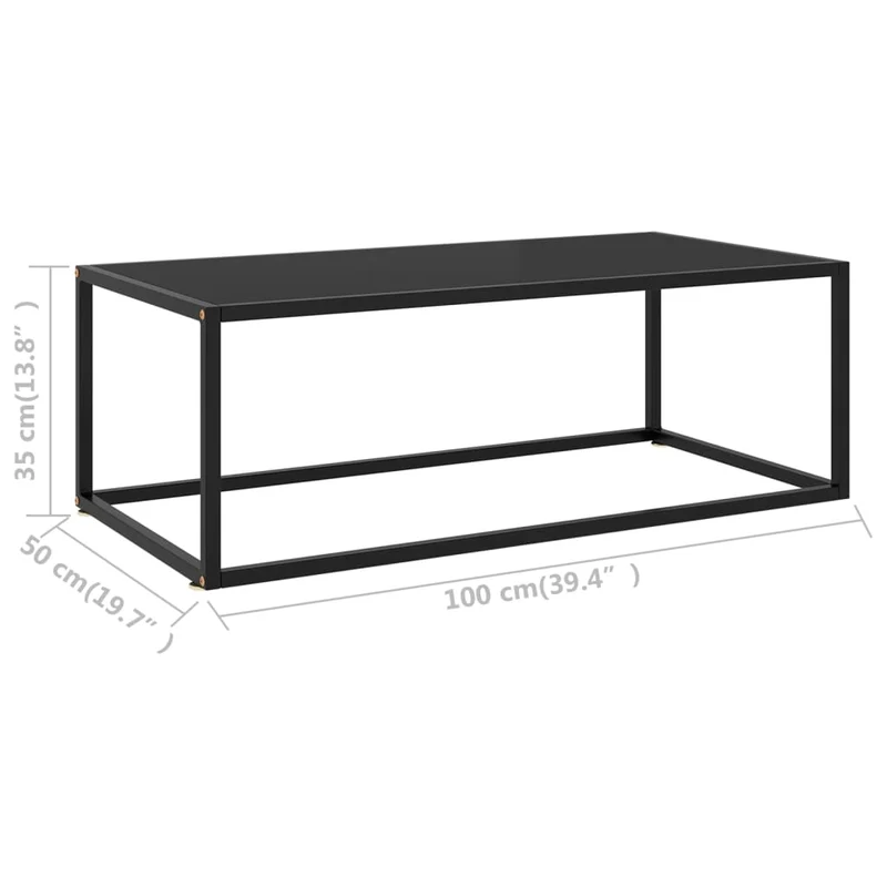 Table basse design moderne et contemporaine avec verre trempé et acier noir 100 x 50 x 35 cm DEC039878