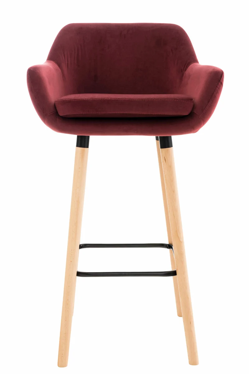 Lot de 2 tabourets de bar en velours rouge pieds en bois avec repose-pieds et accoudoirs style rétro moderne 10_0000689