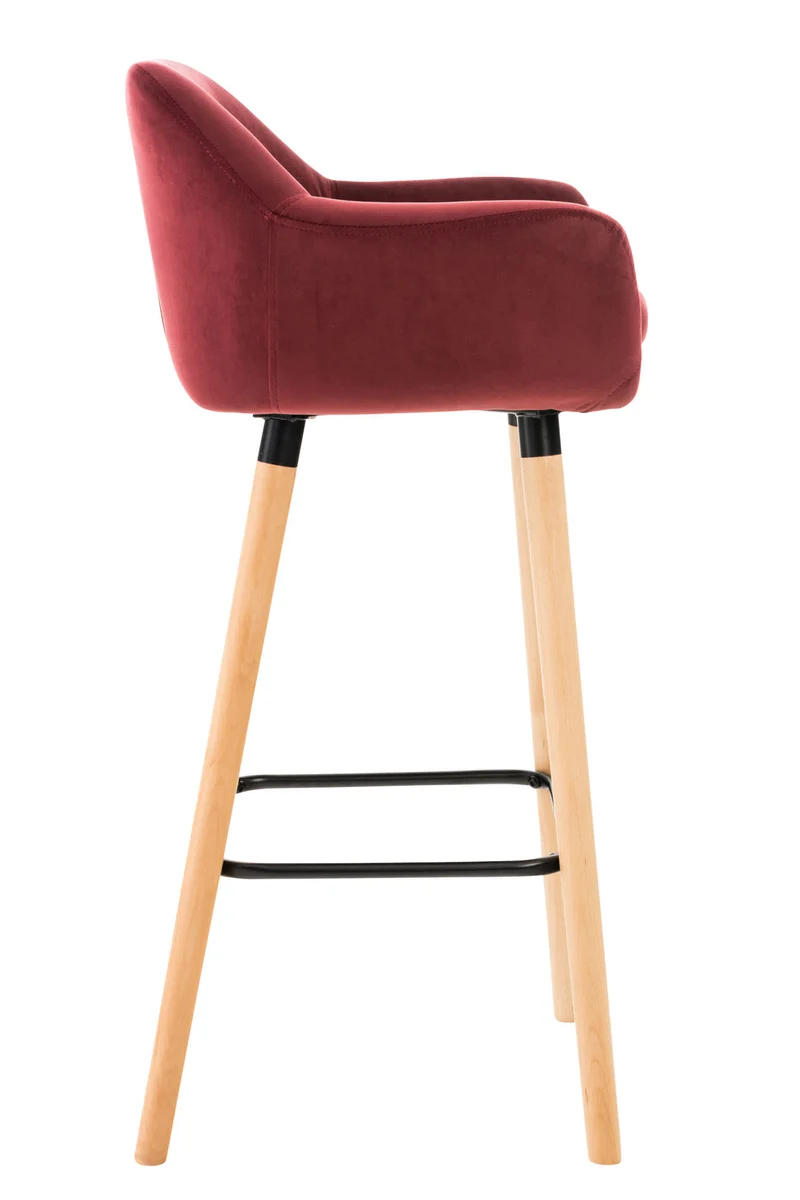Lot de 2 tabourets de bar en velours rouge pieds en bois avec repose-pieds et accoudoirs style rétro moderne 10_0000689
