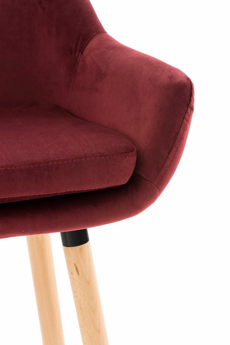 Lot de 2 tabourets de bar en velours rouge pieds en bois avec repose-pieds et accoudoirs style rétro moderne 10_0000689