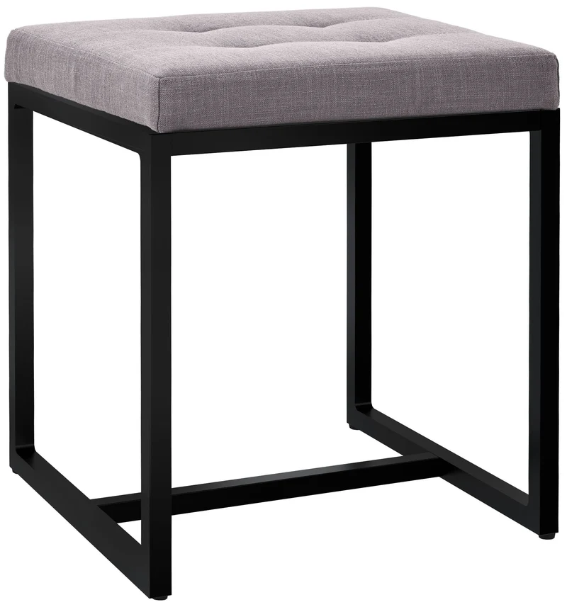 Banc d’entrée tabouret contemporain largeur 40cm à structure en métal noir assise capitonnée en tissu gris 10_0005780
