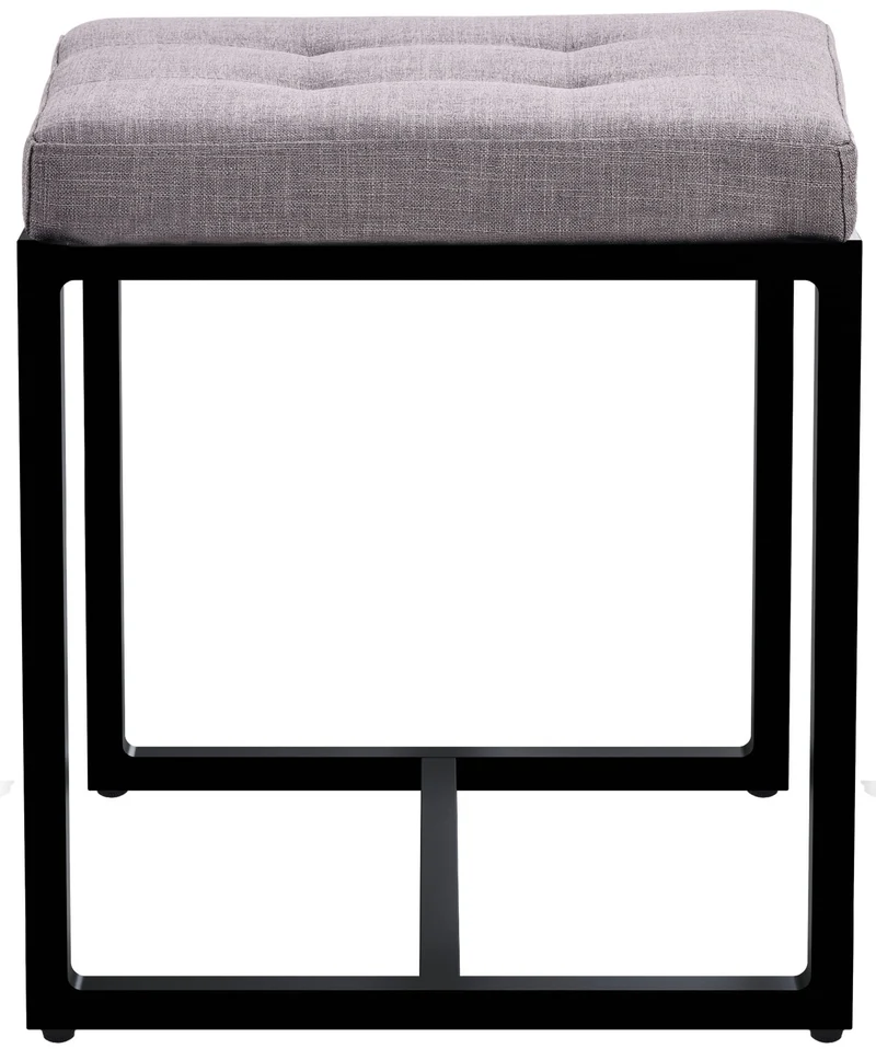 Banc d’entrée tabouret contemporain largeur 40cm à structure en métal noir assise capitonnée en tissu gris 10_0005780