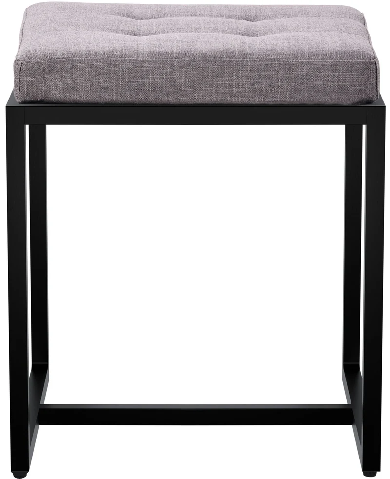 Banc d’entrée tabouret contemporain largeur 40cm à structure en métal noir assise capitonnée en tissu gris 10_0005780